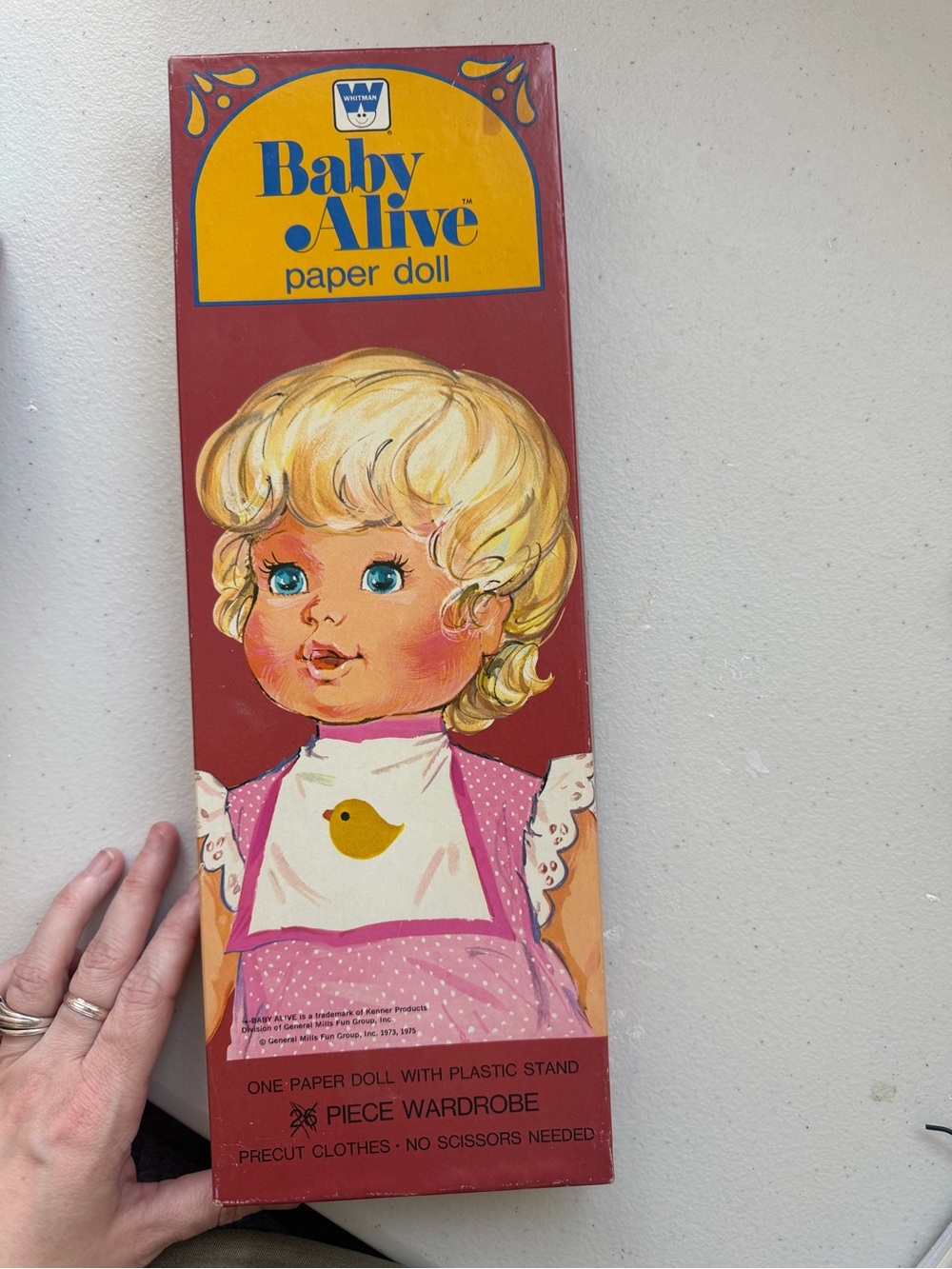 Vintage Baby Alive Paper Doll Box - Blonde Doll Illustration, Pink & Yellow